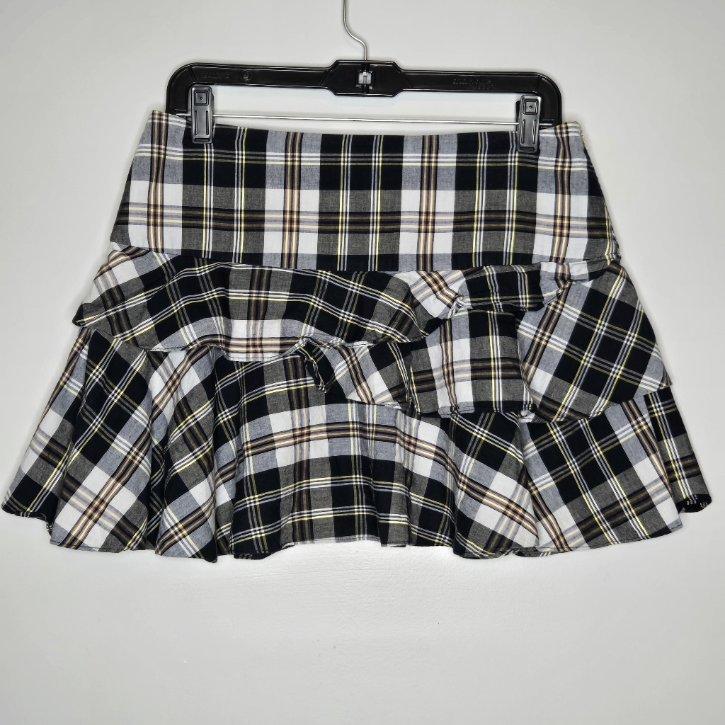 Y2k Rugby Ralph Lauren Plaid Tiered Ruffle Mini Skirt Size 4 Academia Preppy